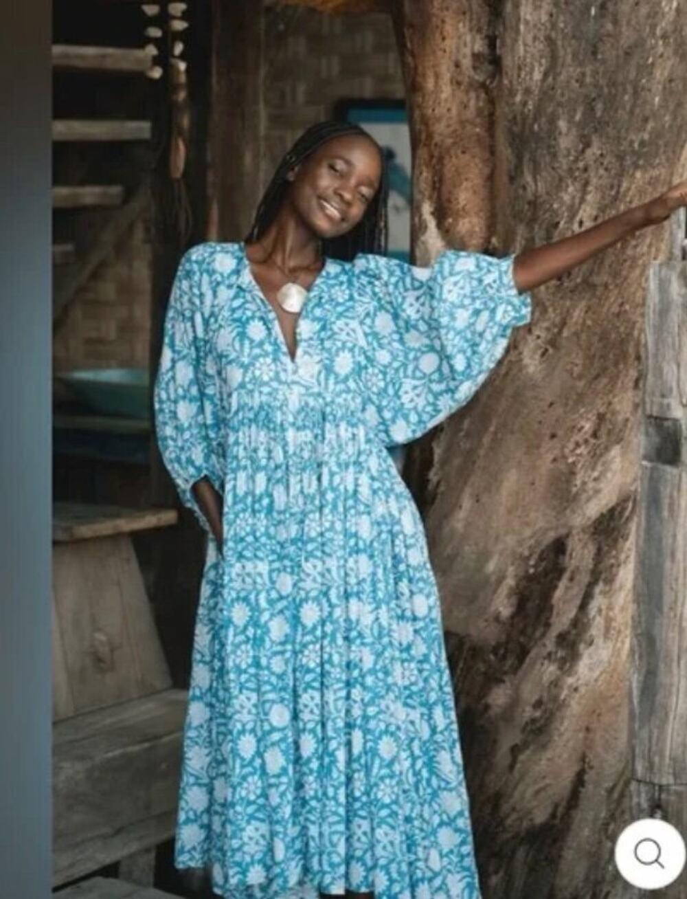 Daughters of India Turquoise & White Floral Midi Dress